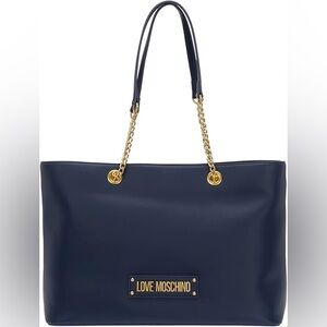 Love Moschino Dark Blue Tote with Gold Details